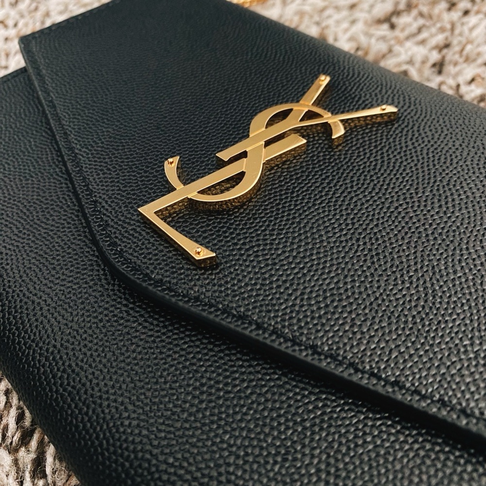 Saint Laurent Black Textured Leather with Gold Detail